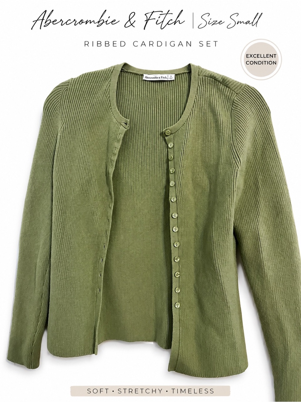 Abercrombie & Fitch Olive Green Ribbed Cardigan Set